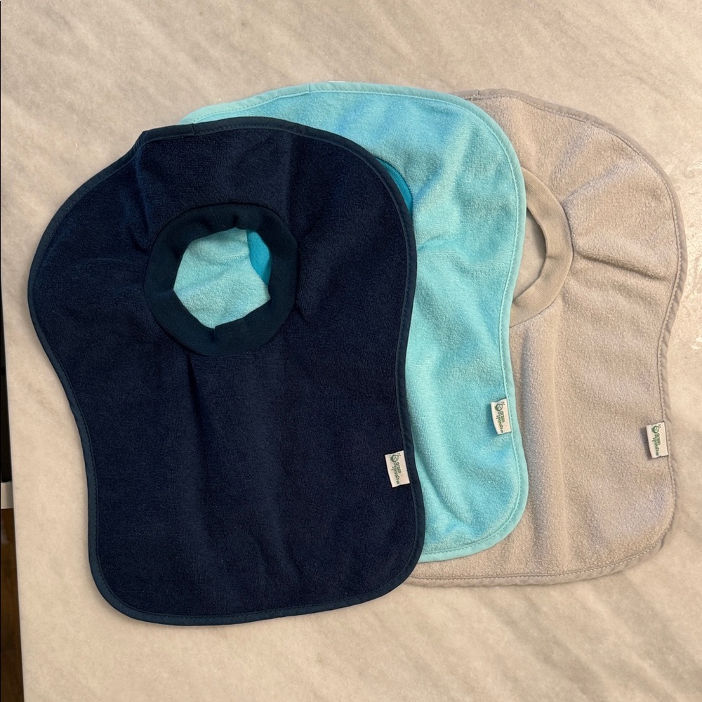 Cozy Terry Bib Trio - Dark Blue, Light Blue, and Gray